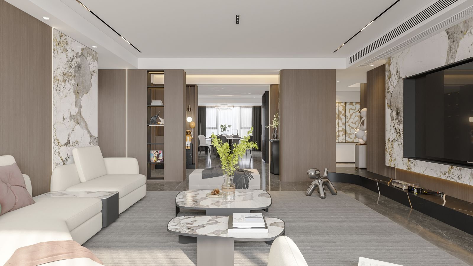 Modern apartment interior with WPC wall panel cladding