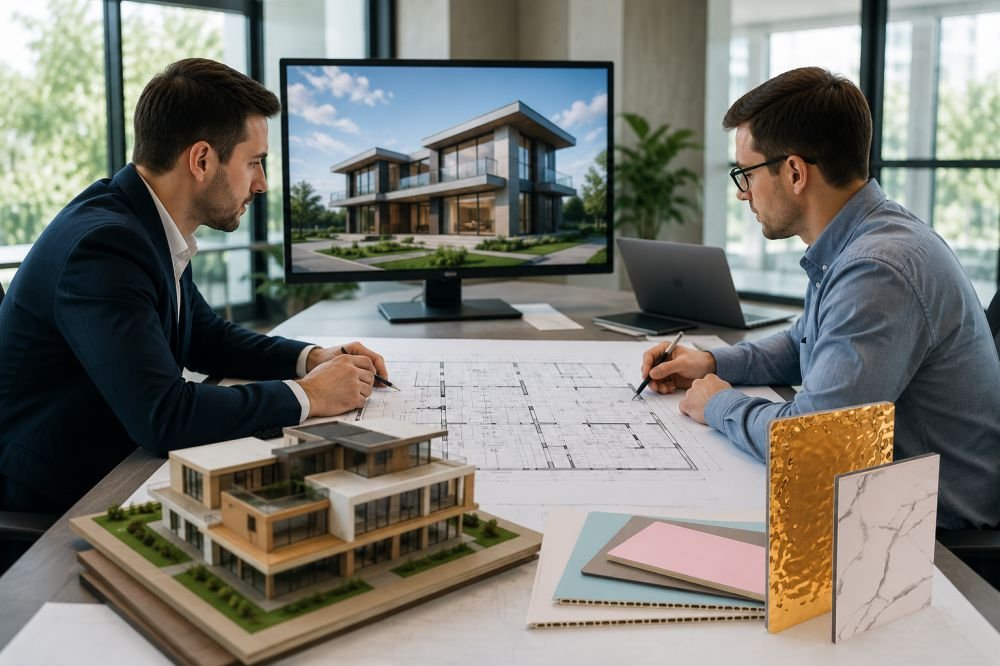 Service 1 Architectural planning and WPC wall panel design support for modern building projects