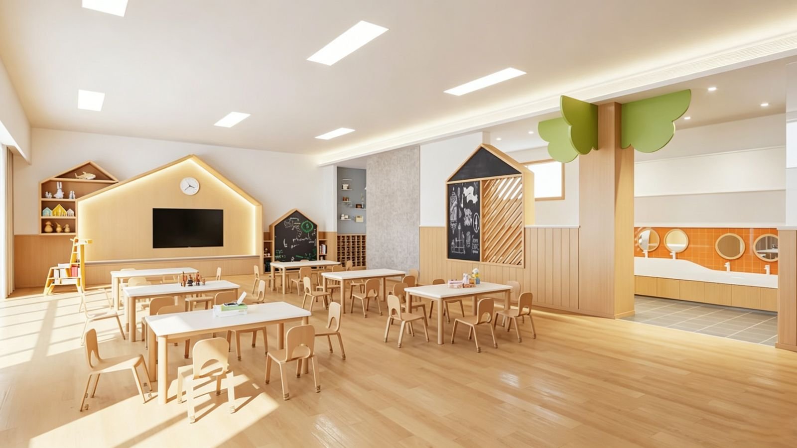 Eco-friendly WPC wall panel application for school interiors
