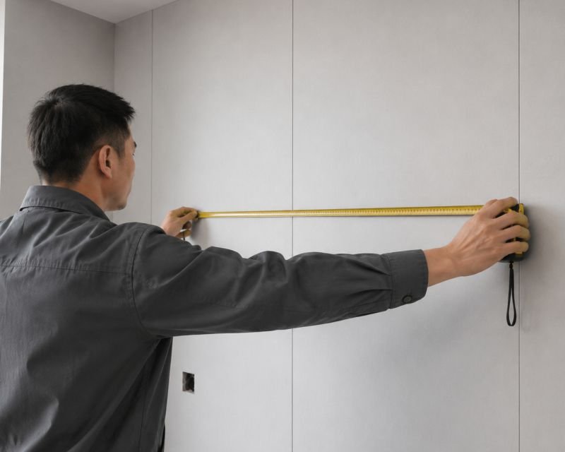 Marble Carbon Crystal Wall Panel 17 Carbon Crystal Wall Panel installation Step 1 measuring wall surface for accurate interior wall cladding layout