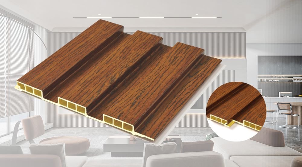 WPC fluted wall panel interior wall cladding with wood grain finish for modern home decoration