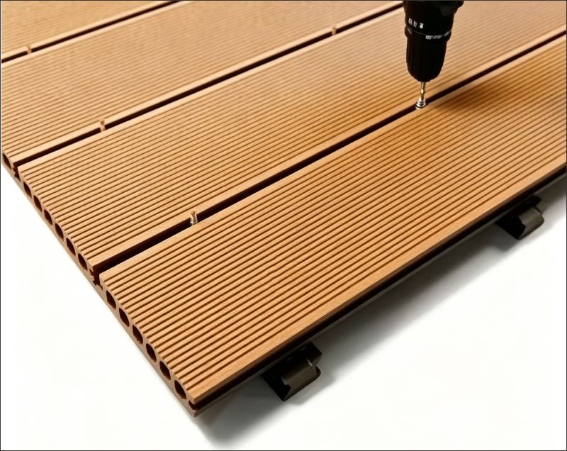 3D Embossed WPC Decking Manufacturer 20 Outdoor WPC Decking board fixing installation with hidden clips