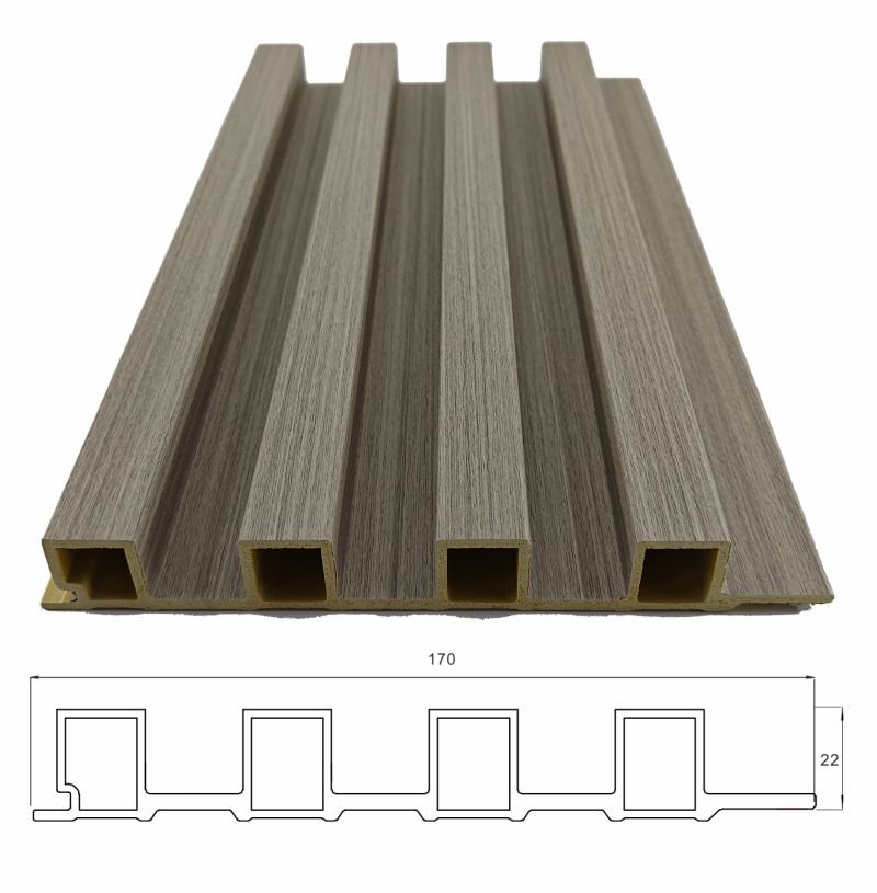 WPC fluted wall panel factory 170x22mm deep groove wood plastic composite wall panel profile and cross section