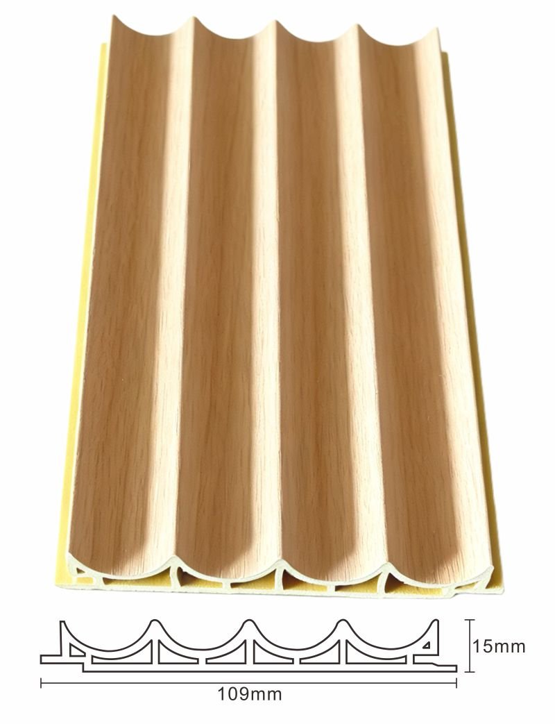 Eco Friendly WPC Wall Panel 2 Eco Friendly WPC Wall Panel profile showing lightweight hollow structure and wood grain finish