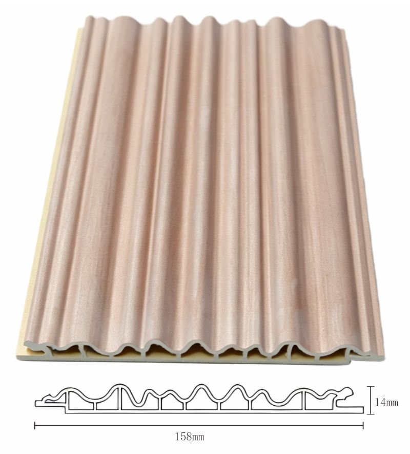 High Quality WPC Fluted Panel 3 High Quality WPC Fluted Panel showing cross sectional structure, dimensions, and durable wood plastic composite material